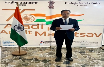 Ambassador Abhishek Singh administered the pledge on the occasion of the 'Anti-Terrorism Day' to the Embassy Officials today